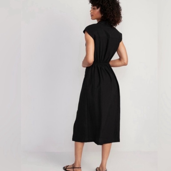 Black Waist-Defined Twist-Front Midi Shirt Dress - XS Old Navy - Picture 4 of 4